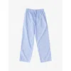 Tekla Womens Shirt Blue Striped Drawstring-waistband Straight-leg Mid-rise Organic-cotton Pyjama Trousers