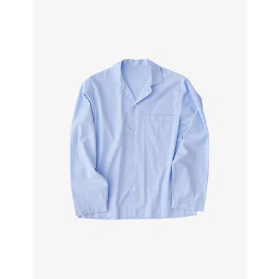 Tekla Womens Shirt Blue Striped Patch-pocket Organic-cotton Pyjama Shirt