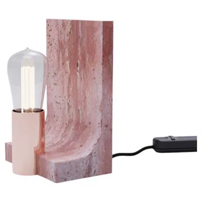 Pre-owned Tekna Astone Walcott Table Lamp In Travertino Rosso And Copper Finish In Brown