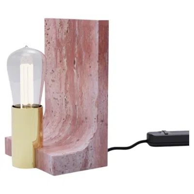 Pre-owned Tekna Astone Walcott Table Lamp In Travertino Rosso And Sateen Brass Finish In Brown
