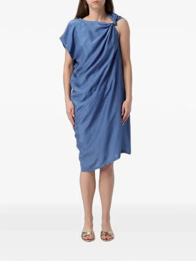 Tela Asymmetric Linen Midi Dress In Blue