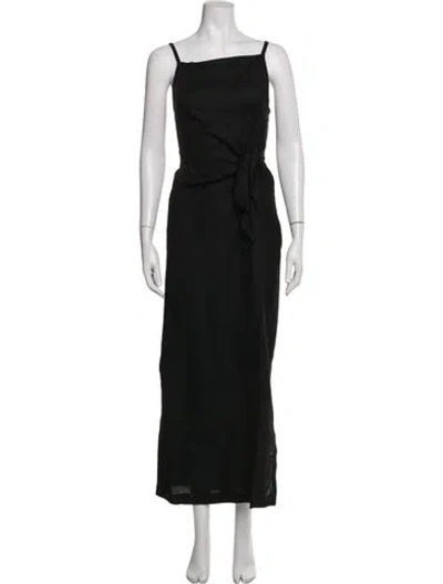 Pre-owned Tela Asymmetrical Long Dress In Black