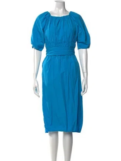 Pre-owned Tela Bateau Neckline Midi Length Dress In Blue