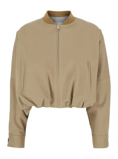 Tela Beige Bomber Jacket With Raised Collar In Cotton Woman In Brown