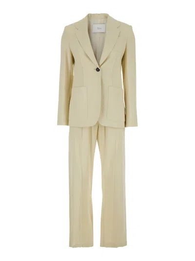 Tela Beige Single-breasted Suit With Notched Revers In Linen And Viscose Stretch Blend Woman In White