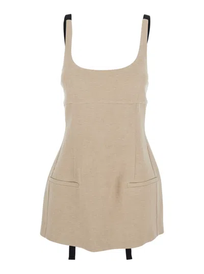 Tela Beige Top With Thin Straps And Flared Design In Linen And Cotton Blend Woman In Gold