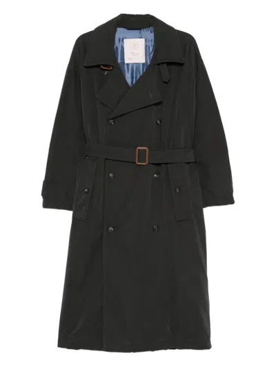 Tela Belted Double-breasted Coat In Black