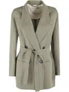 Tela Double-breasted Linen Blend Blazer With Removable Waist Tie In Green