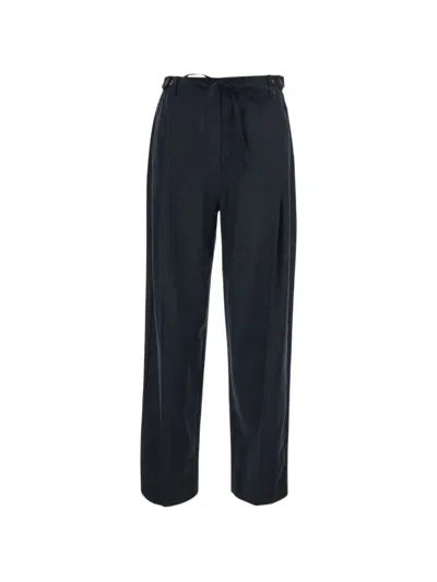 Tela High-waisted Pleated Wool Straight-leg Pants In Blue