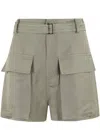 Tela Military Green Linen Blend Shorts With Hidden Closure In Green