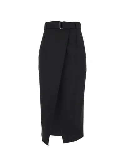 Tela Belted Wrap Midi Skirt In Black