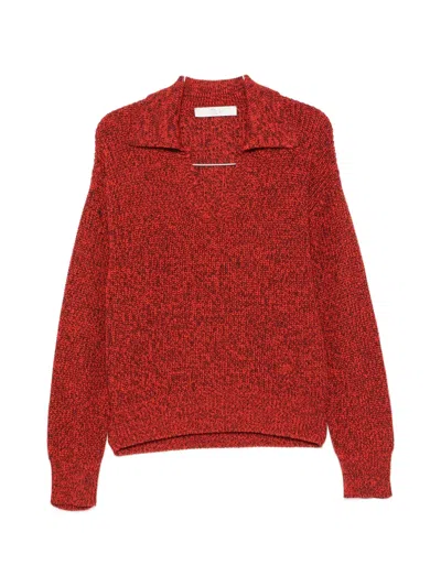 Tela Beni Marl-knit V-neck Sweater In Red