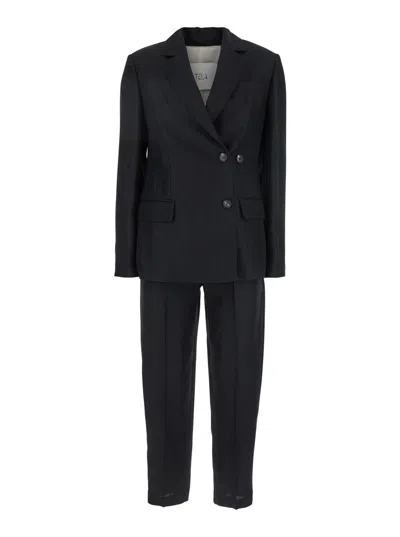 TELA BLACK DOUBLE-BREASTED SUIT WITH NOTCHED REVERS