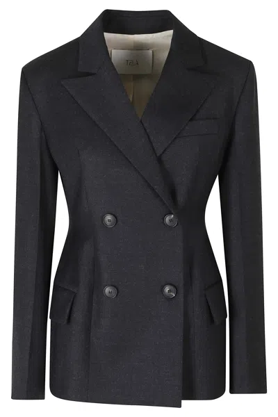 Tela Black Florence Notched Lapel Wool-blend Blazer In Animal Print