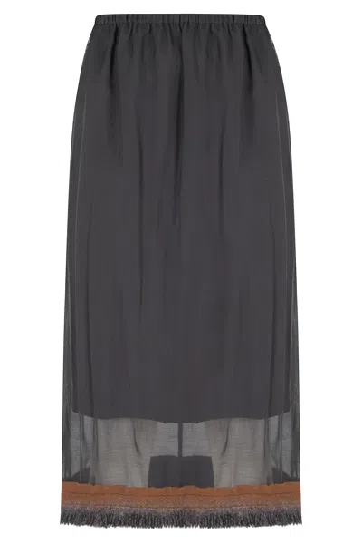 Tela Black Fringed Overlapping Layer Midi Skirt In Blue