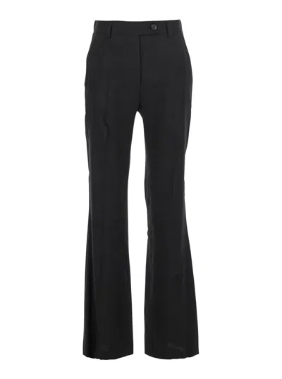 Tela Black Pants With Belt Loops In Linen And Viscose Blend Woman