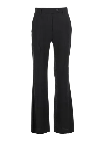TELA BLACK PANTS WITH BELT LOOPS IN LINEN AND VISCOSE BLEND WOMAN