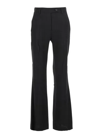 TELA BLACK PANTS WITH BELT LOOPS IN LINEN AND VISCOSE BLEND WOMAN