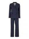 Tela Blue Double-breasted Suit With Notched Revers In Linen And Viscose Stretch Blend Woman