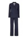 Tela Blue Double-breasted Suit With Notched Revers In Linen And Viscose Stretch Blend Woman In Blue