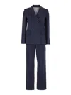 Tela Blue Double-breasted Suit With Notched Revers In Linen And Viscose Stretch Blend Woman In Blue