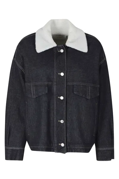 Tela Blue Hoola Oversized Denim Fur Collar Jacket In Black