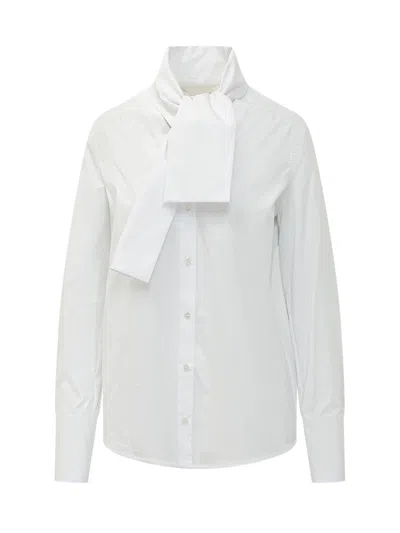 Tela Bow-neck Button-up Shirt In Bianco