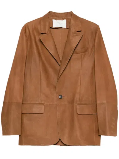 TELA BROWN GOLDE TAILORED STRUCTURED POLYESTER JACKET