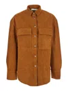 Tela Brown Jacket With Classic Collar In Suede Woman In Brown