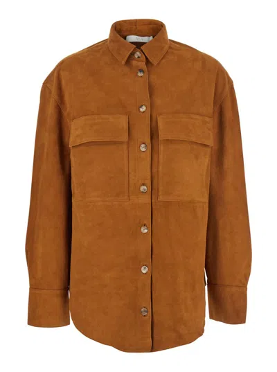 TELA BROWN JACKET WITH CLASSIC COLLAR IN SUEDE WOMAN