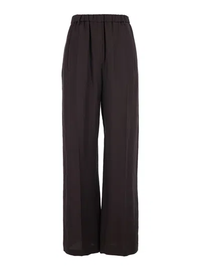 Tela Brown Pants With Elasticated Waistand In Linen Blend Woman