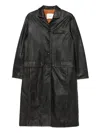 Tela Button-fastening Leather Coat In Black