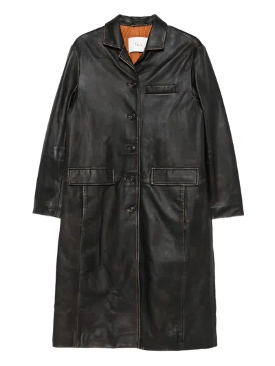 TELA BUTTON-FASTENING LEATHER COAT