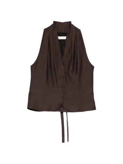 Tela Button Tie Waistcoast In Brown