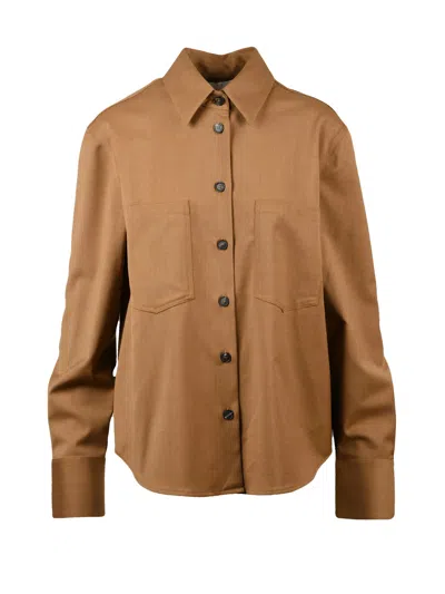 Tela Caramel Modern Fit Virgin Wool-blend Shirt In Brown