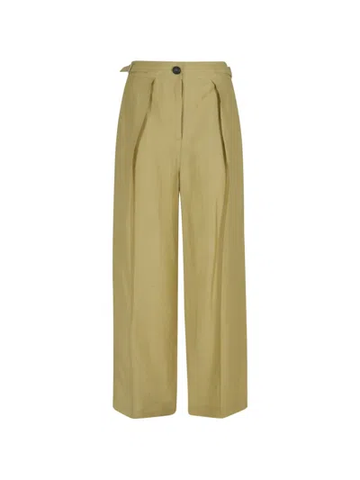 Tela Caramello Buttoned Pleated Trousers In Red