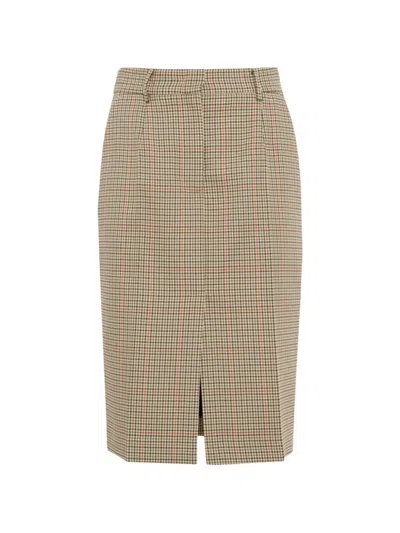 Tela Check-pattern Front-slit Midi Skirt In Neutral