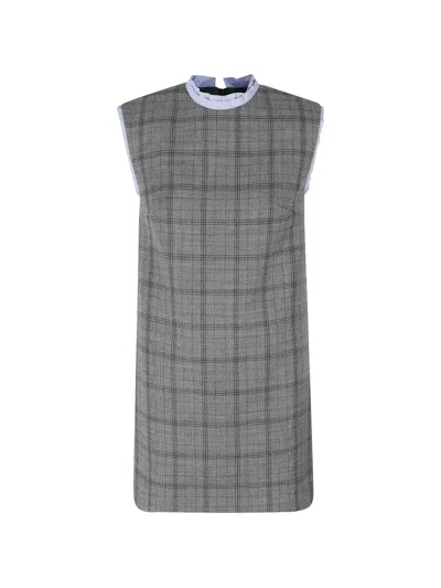 Tela Check-pattern Ruffled-trim Mini Dress In Gray