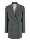 TELA 'GIUGGIOLA' GREY DOUBLE-BREASTED JACKET WITH PEAK REVERS AND ALL-OVER STRIPED MOTIF