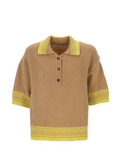 Tela Contrast-trim Short-sleeve Polo Top In Brown