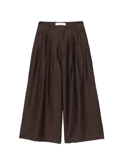 Tela Cookie Pleated Wide Trousers In Brown