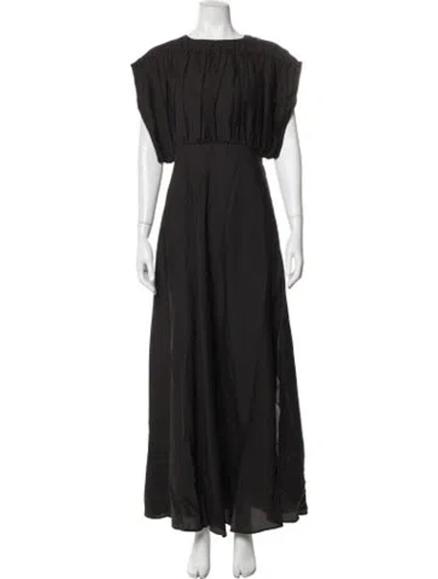 Pre-owned Tela Crew Neck Long Dress In Black