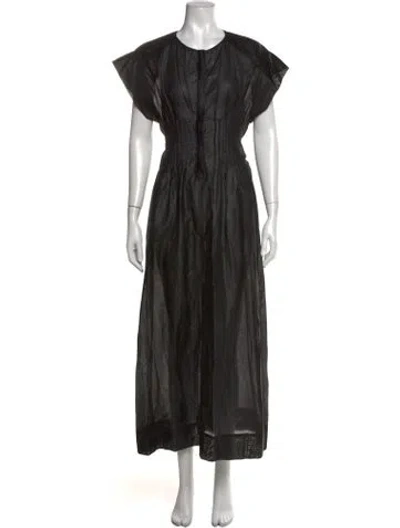 Pre-owned Tela Crew Neck Long Dress In Black