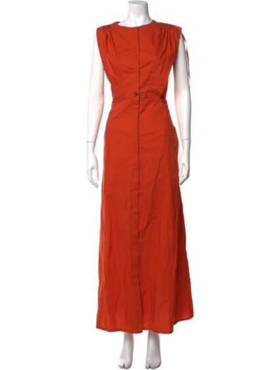 Pre-owned Tela Crew Neck Long Dress In Orange