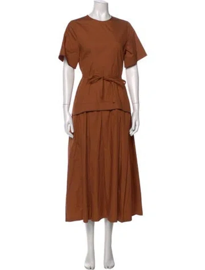 Pre-owned Tela Crew Neck Long Dress W/ Tags In Brown