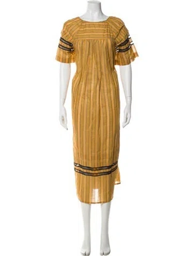 Pre-owned Tela Crew Neck Long Dress In Yellow