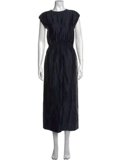 Pre-owned Tela Crew Neck Midi Length Dress In Black