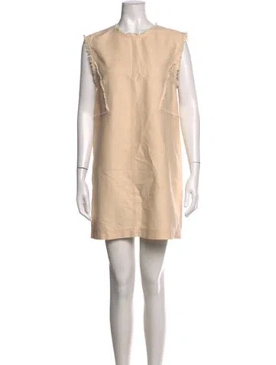 Pre-owned Tela Crew Neck Mini Dress In Brown