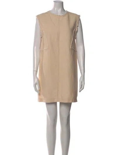 Pre-owned Tela Crew Neck Mini Dress In Neutral