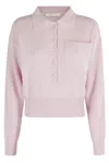 Tela Cropped Merino Wool Sweater With Classic Polo Collar In Pink